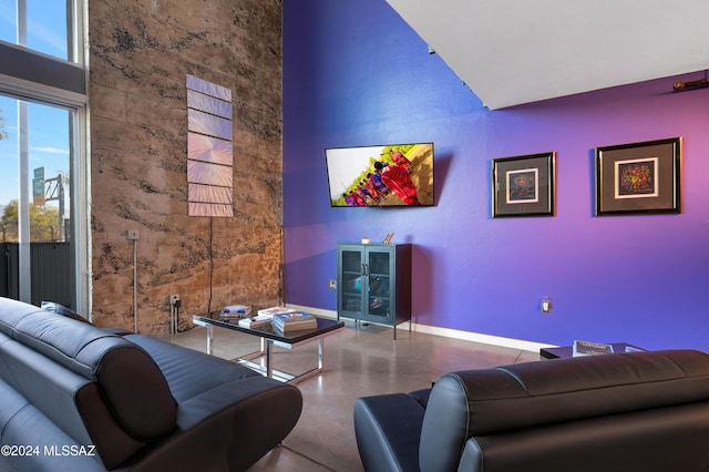 living room featuring a high ceiling