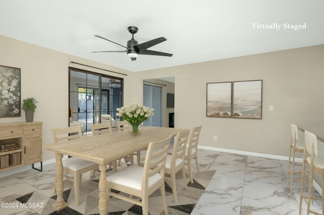 dining room with ceiling fan