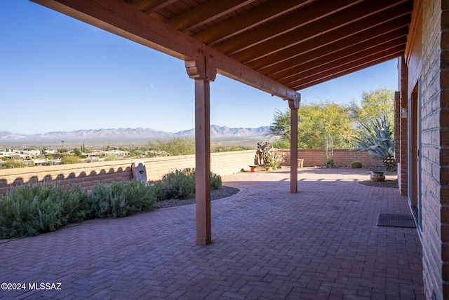 view of patio featuring a mountain view