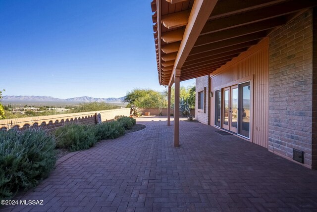 view of patio featuring a mountain view