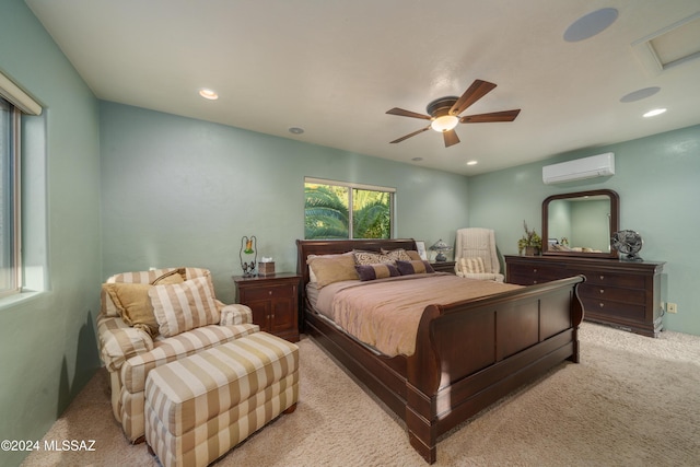 5970 N Genematas Dr, Tucson, AZ 85704 - carpeted bedroom with a wall mounted air conditioner, a ceiling fan, and recessed lighting