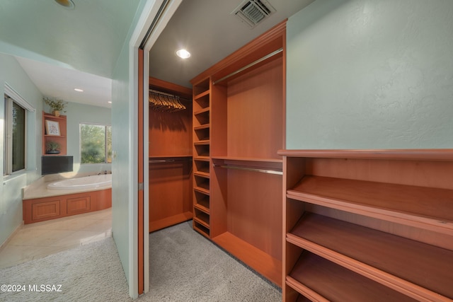 spacious closet with light carpet