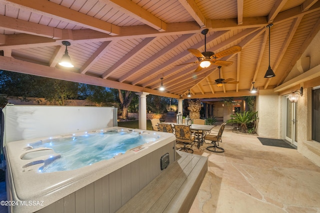 view of patio with a hot tub