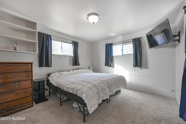 carpeted bedroom featuring multiple windows