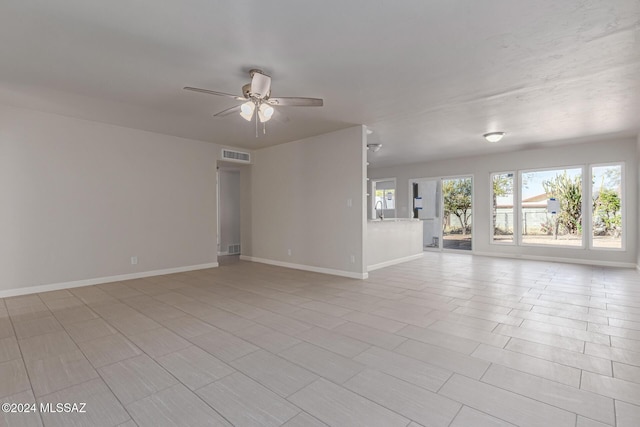 empty room featuring ceiling fan and sink