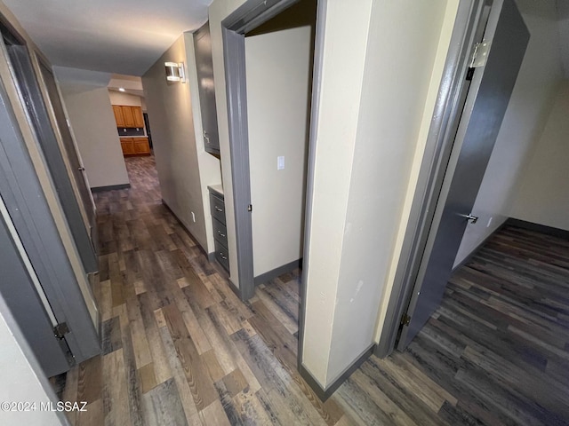 hall featuring dark wood-type flooring