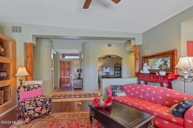 living room with hardwood / wood-style floors