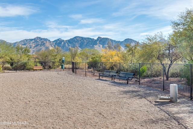 view of community with a mountain view