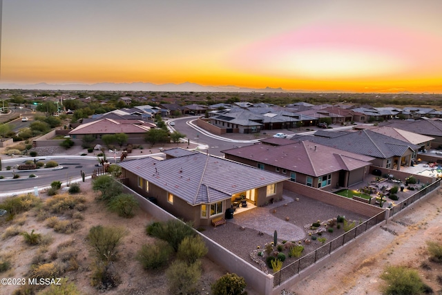 view of aerial view at dusk