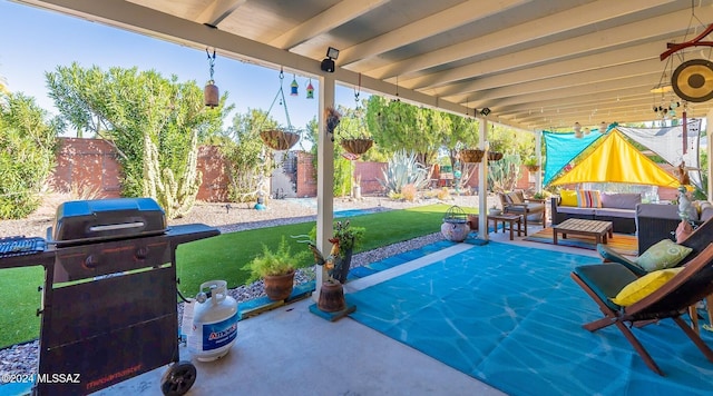 view of patio featuring outdoor lounge area and grilling area