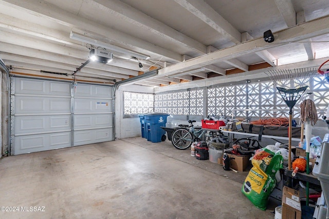 garage with a garage door opener