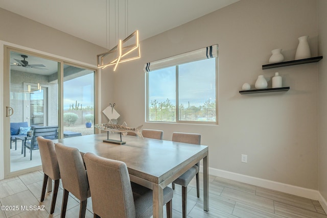 dining room with ceiling fan