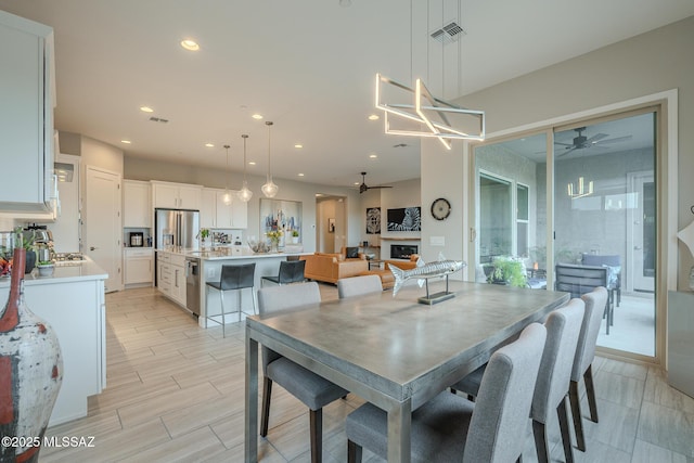 dining area featuring ceiling fan