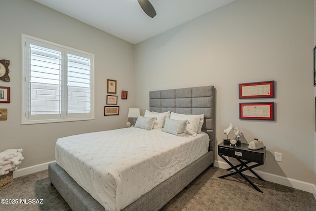 bedroom featuring carpet and ceiling fan