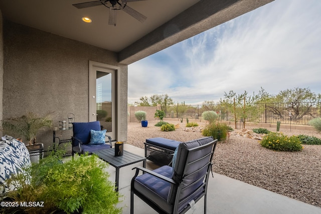 view of patio / terrace featuring an outdoor hangout area and ceiling fan