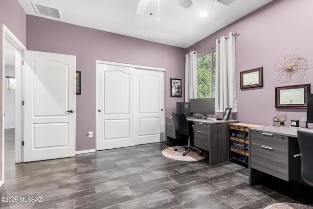 home office with ceiling fan