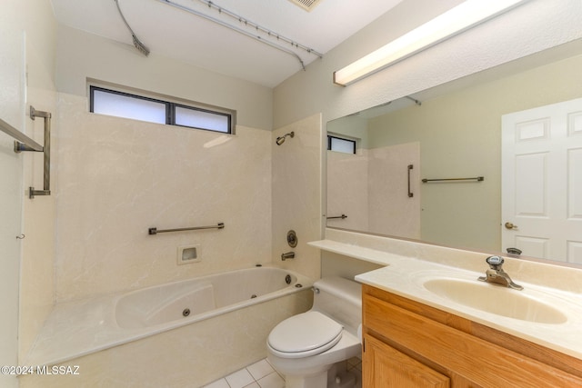 full bathroom featuring tile patterned flooring, vanity, shower / bathtub combination, and toilet