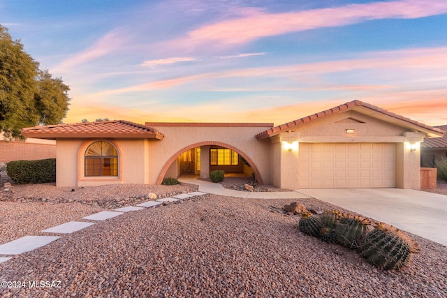 view of front of property with a garage