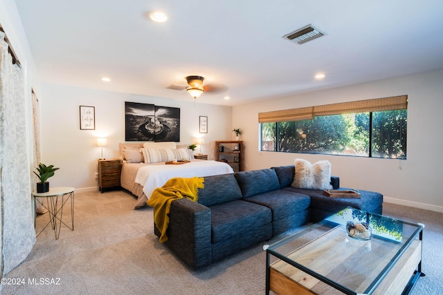 bedroom featuring carpet and ceiling fan