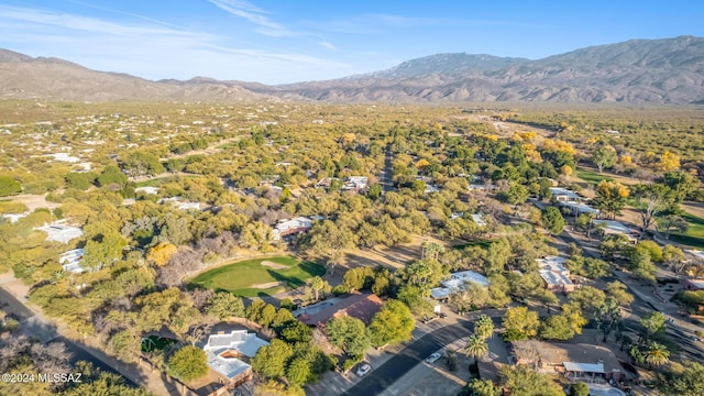 drone / aerial view featuring a mountain view