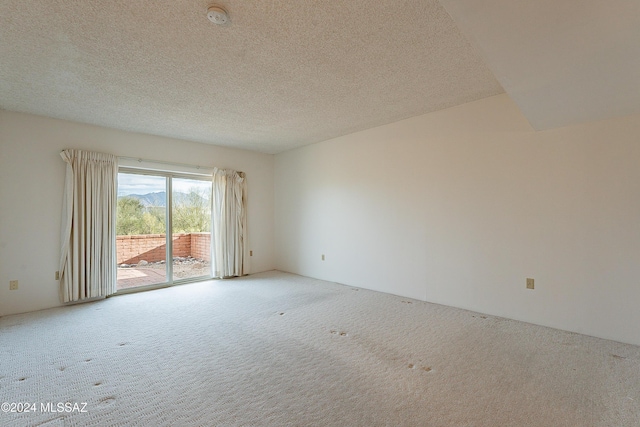 carpeted empty room featuring a textured ceiling