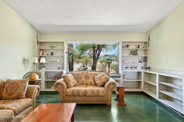 sitting room with a textured ceiling