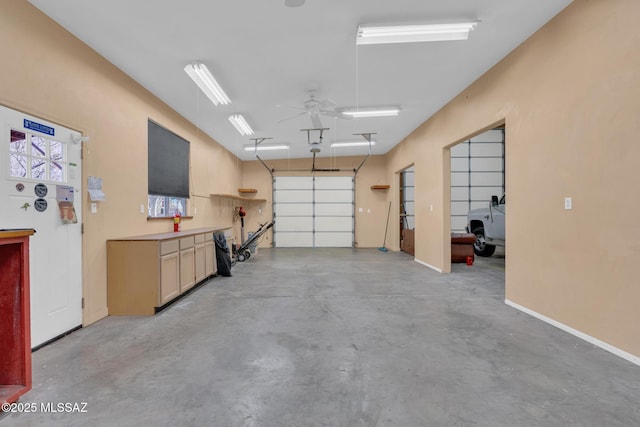 garage featuring ceiling fan