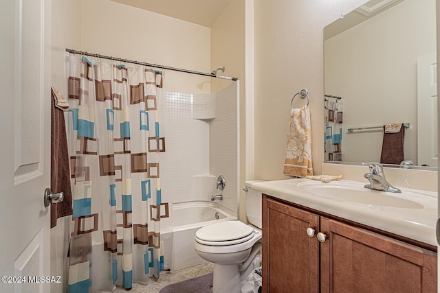 full bathroom with vanity, toilet, and shower / bath combo with shower curtain