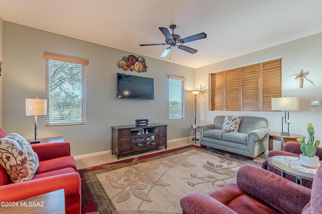 living room with ceiling fan