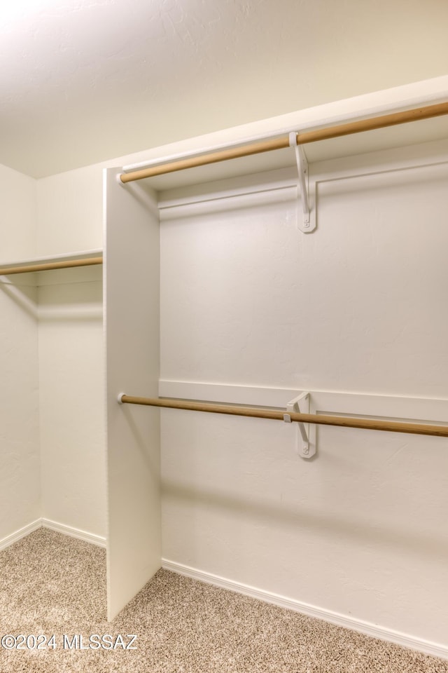 spacious closet featuring light carpet