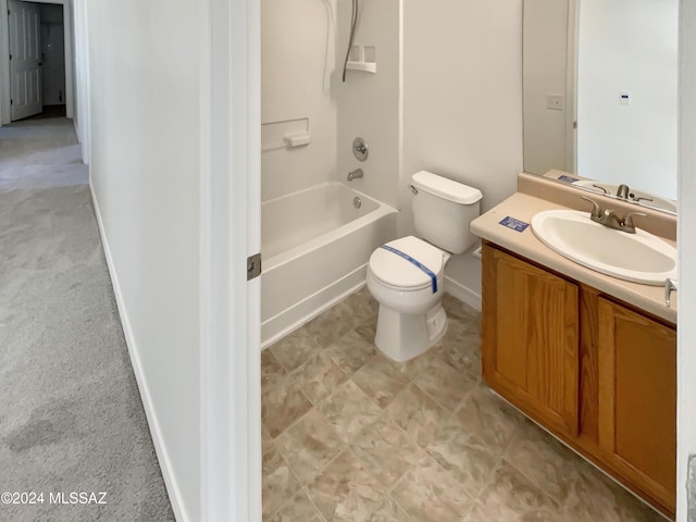 full bathroom featuring shower / tub combination, vanity, and toilet