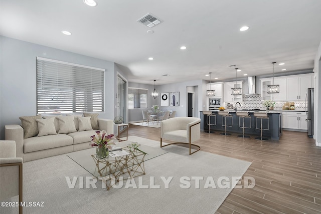 living room with light wood-type flooring