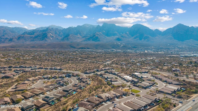 drone / aerial view featuring a mountain view