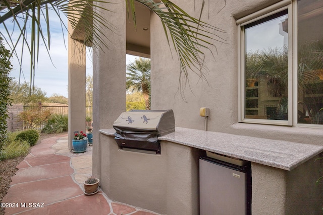 view of patio / terrace featuring a grill and exterior kitchen