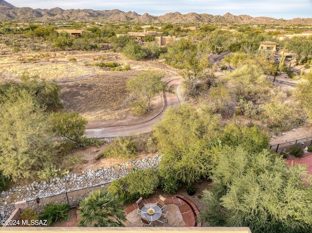 birds eye view of property featuring a mountain view