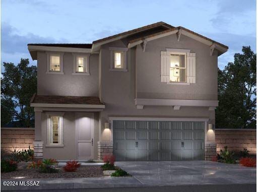 front facade with a garage