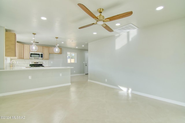 interior space with ceiling fan