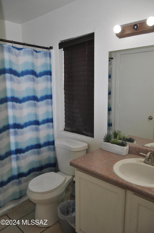 full bathroom with tile patterned flooring, vanity, toilet, and shower / bath combo