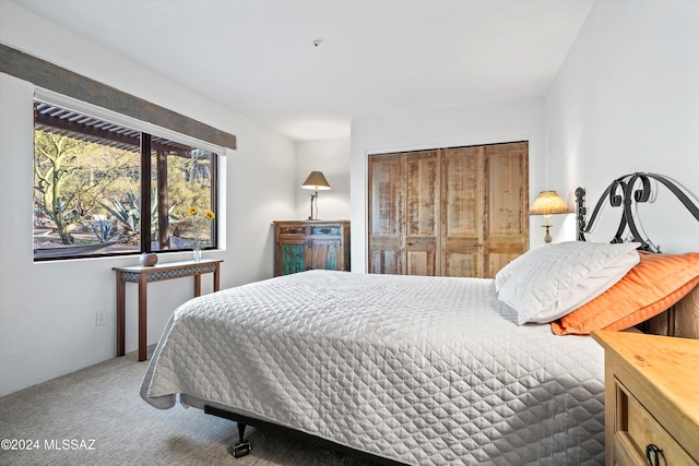 bedroom with carpet and a closet