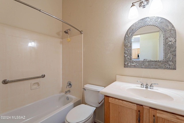 full bathroom featuring vanity, tub / shower combination, and toilet