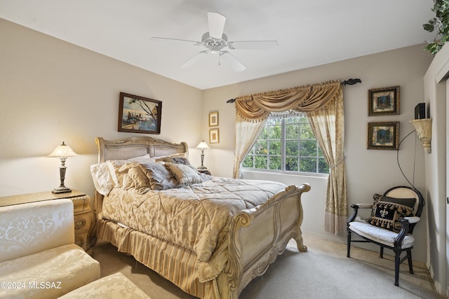 bedroom with carpet flooring and ceiling fan