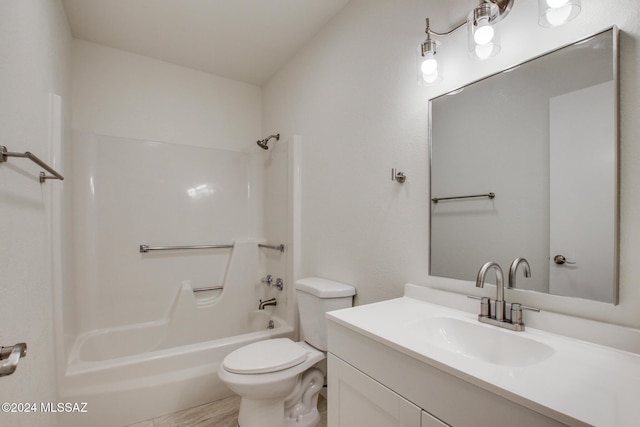 full bathroom featuring vanity, shower / bathtub combination, and toilet