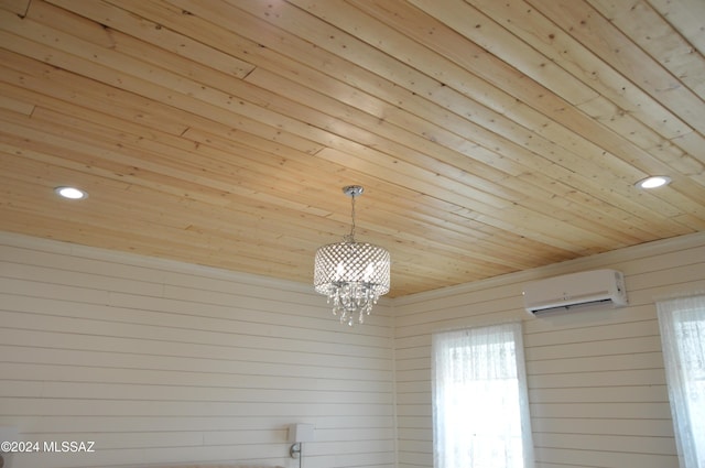 16911 S Joshua Tree Rd, Mayer, AZ 86333 - detailed view of wooden ceiling, an AC wall unit, recessed lighting, and a chandelier