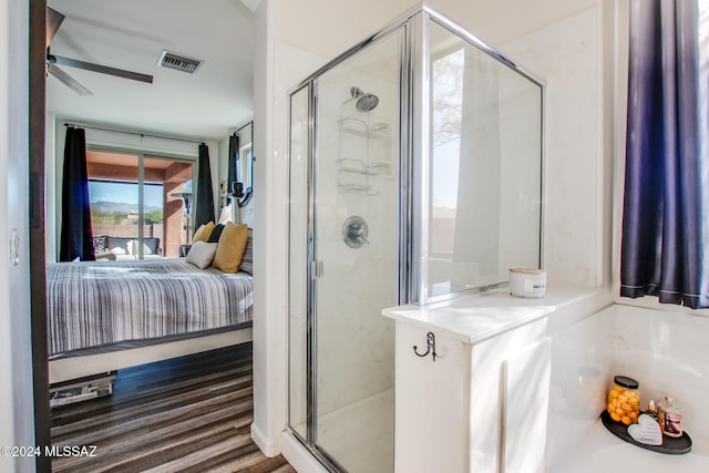 14286 E Lazy Jake Ln, Vail, AZ 85641 - bathroom with ceiling fan and a shower with door
