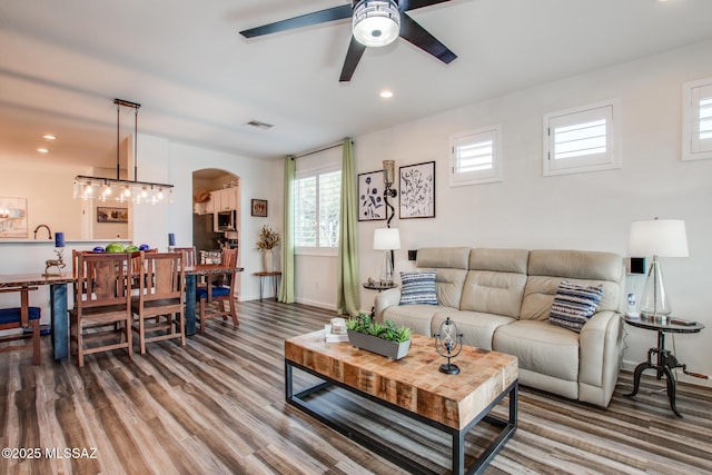 14286 E Lazy Jake Ln, Vail, AZ 85641 - living room with ceiling fan and hardwood / wood-style floors
