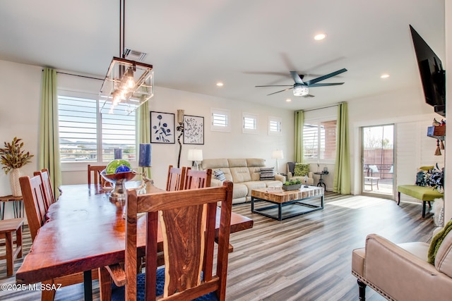 14286 E Lazy Jake Ln, Vail, AZ 85641 - dining room featuring ceiling fan and light wood-type flooring