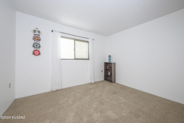 unfurnished room with carpet and a textured ceiling