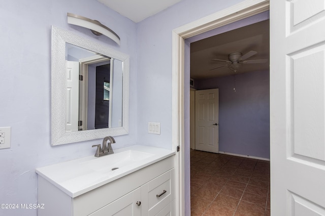 bathroom featuring vanity, tile patterned floors, and ceiling fan