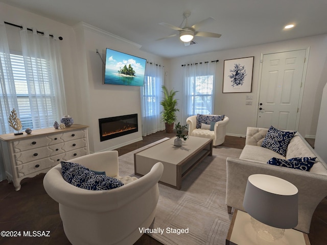 living room featuring ceiling fan