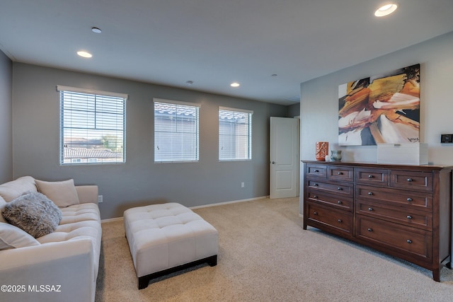 interior space featuring light colored carpet